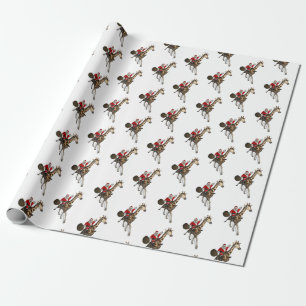 Papel De Regalo Santa Claus montando una jirafa