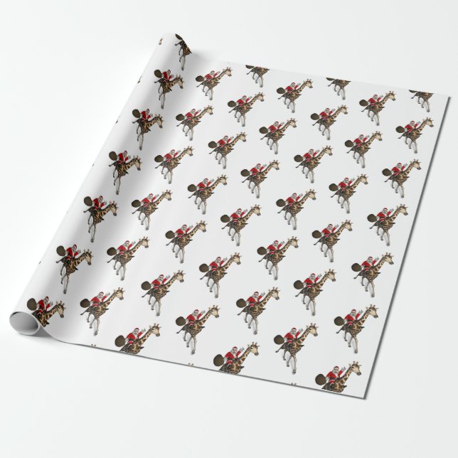 Papel De Regalo Santa Claus montando una jirafa (Desenrollado)
