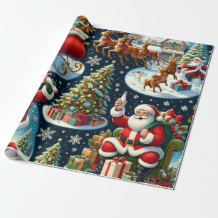 Papel De Regalo Santa Claus retratado en varias actividades alegre