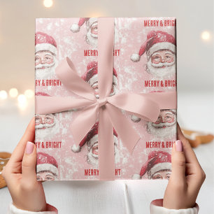 Papel De Regalo Santa Claus rosa y roja de época morada y brillant