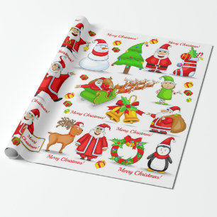 Papel De Regalo Santa Claus Snowman Elves Reindeer Penguin