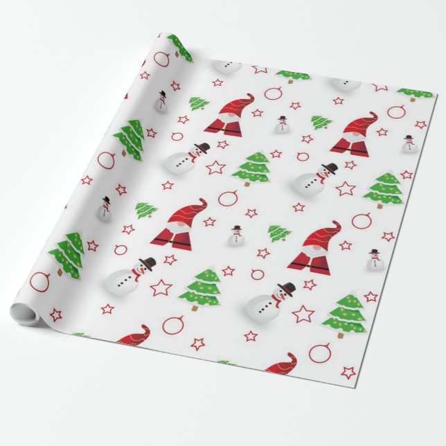 Papel De Regalo Santa Claus, snowman y motivos de los pinos (Desenrollado)