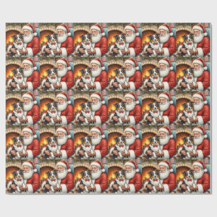 Papel De Regalo Santa Claus sosteniendo arte de Navidad de Border 