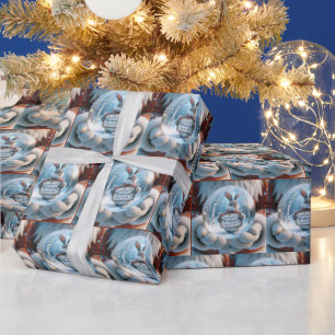 Papel De Regalo Santa Claus sostiene un globo de nieve