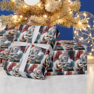 Papel De Regalo Santa Claus sostiene un globo de nieve pingüino