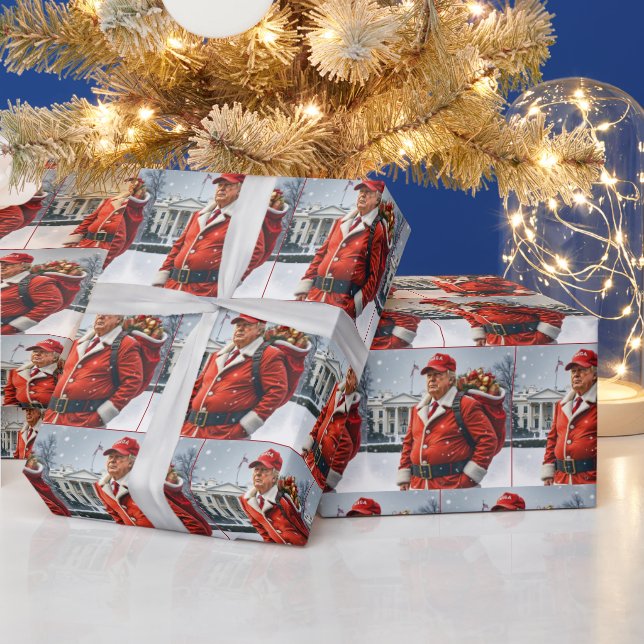 Papel De Regalo Santa Claus Trump con saco rojo (Vacaciones)