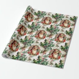 Papel De Regalo Santa Claus victoriano con Holly II