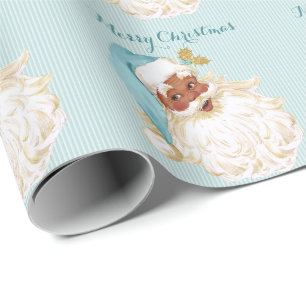 Papel De Regalo Santa Claus victoriano de color turquesa
