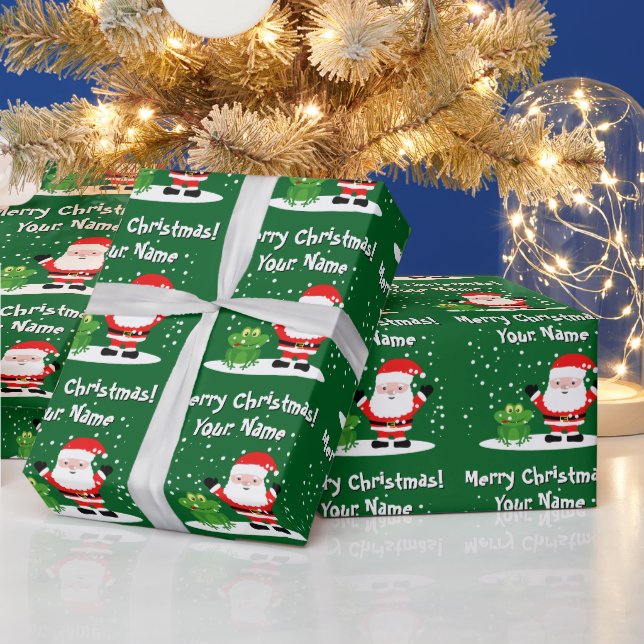 Papel De Regalo Santa Claus with frog cartoon fun kid's Christmas (Vacaciones)