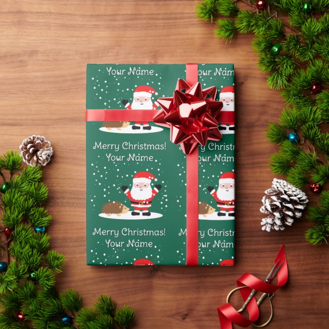 Papel De Regalo Santa Claus with hedgehog cartoon kid's Christmas (Regalo de vacaciones)