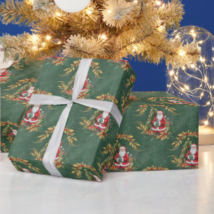 Papel De Regalo Santa Claus y árbol de Navidad vintage acuarela