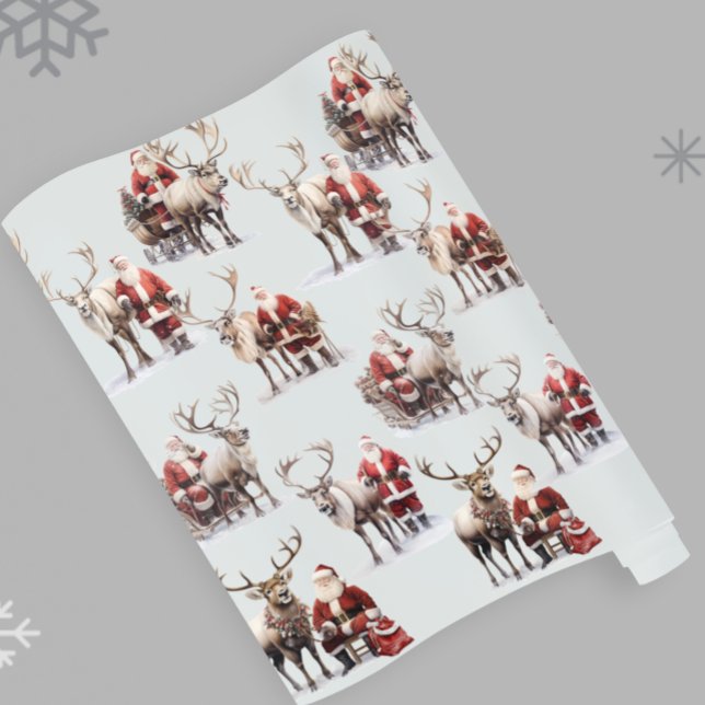 Papel De Regalo Santa Claus y Navidades de acuarela de renos (Subido por el creador)