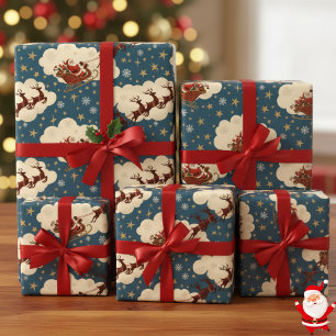 Papel De Regalo Santa Claus y Reno Antíguos Clásicos de los 40