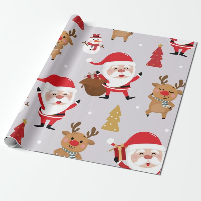 Papel De Regalo Santa Claus Y Snowman (Desenrollado)