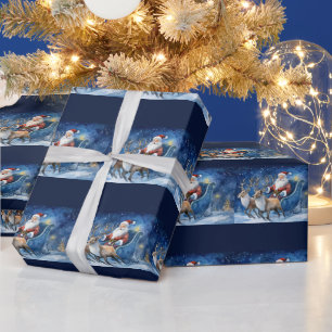 Papel De Regalo Santa Cláusula con paisaje de nieve de trineos ren