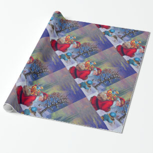 PAPEL DE REGALO SANTA CON NIÑO EN LA NIEVE DE INVIERNO
