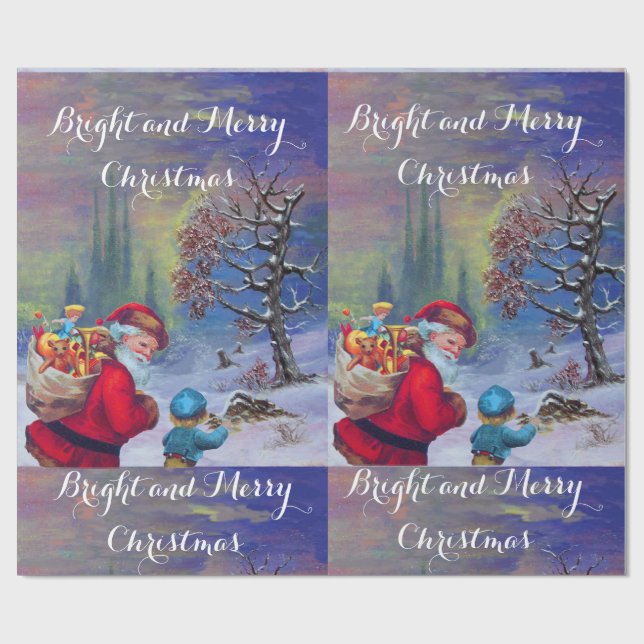 PAPEL DE REGALO SANTA CON NIÑO EN LA NIEVE DE INVIERNO (Superficie plana)