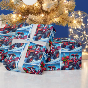 Papel De Regalo Santa conduciendo un tractor rojo en los Navidades