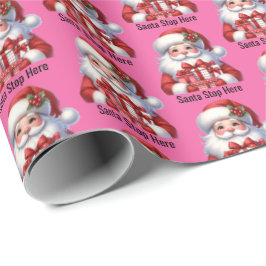 Papel De Regalo Santa Cute Jolly Girl Pink Red Presents