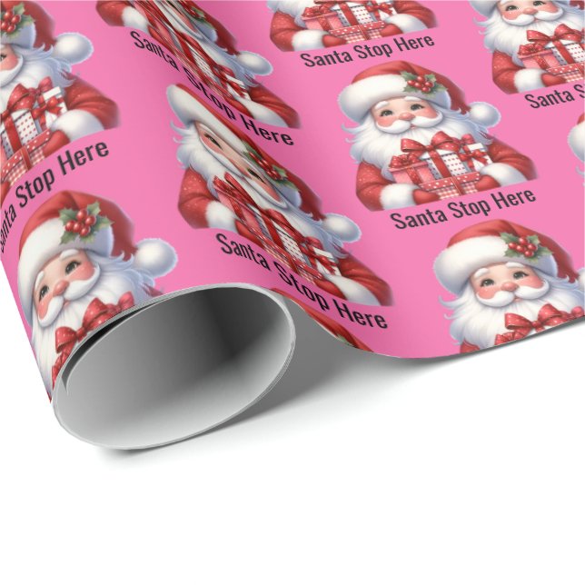Papel De Regalo Santa Cute Jolly Girl Pink Red Presents (Esquina del rollo)
