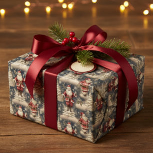 Papel De Regalo Santa de Navidad Vintage