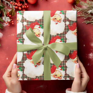 Papel De Regalo Santa de Plaid Vintage Navideño Festivo