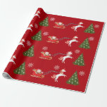 Papel De Regalo Santa de Unicornio relaja el árbol de Navidad<br><div class="desc">Navidades amables envolviendo papel con un unicornio tirando del trineo de Santa hacia un árbol de Navidad decorado con baubles de plata. El unicornio tiene una cola y una manga roja y dorada y el trineo lleva a Santa junto con muchos regalos. Esta versión incluye copos de nieve en blanco...</div>