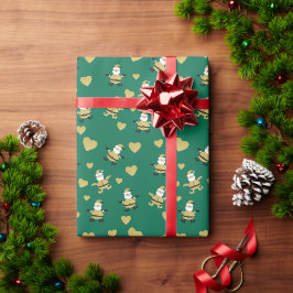 Papel De Regalo Santa Dorada con corazones dorados
