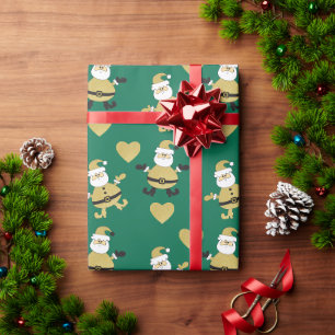 Papel De Regalo Santa Dorado Con Corazones Dorados