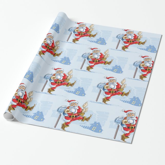 Papel De Regalo Santa en la Nieve (Desenrollado)