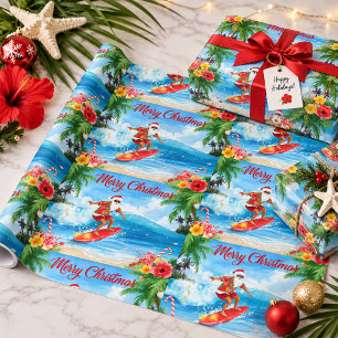 Papel De Regalo Santa en las olas Feliz Navidad desde la Costa