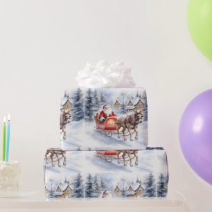 Papel De Regalo Santa en trineo en bosques nevados