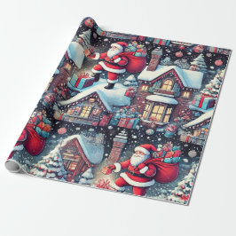 Papel De Regalo Santa entregando regalos por la chimenea