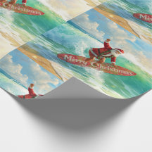 Santa está surfeando en vacaciones de Navidad