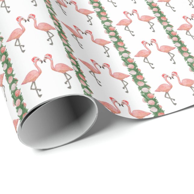 Papel De Regalo Santa Flamingos and Shells Wrapping Paper (Esquina del rollo)