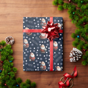Papel De Regalo Santa Fútbol en Azul Marino