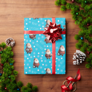 Papel De Regalo Santa Fútbol en Azul Turquesa Brillante