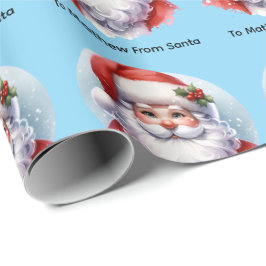 Papel De Regalo Santa Giftwrap with Personalized Name Blue