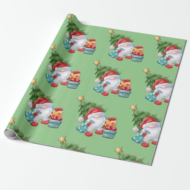 Papel De Regalo Santa Gnome  (Desenrollado)