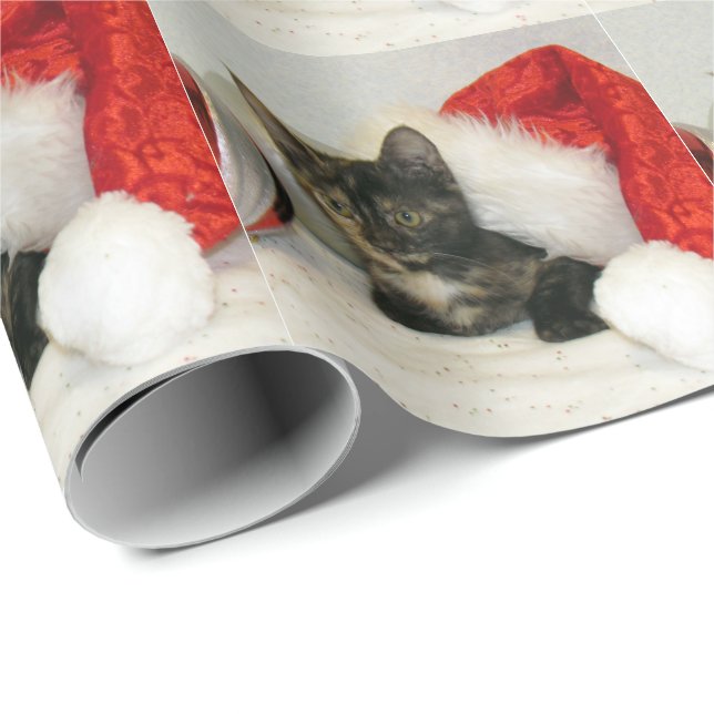 Papel De Regalo Santa Hat de Holley - Navidades gatos/gatitos (Esquina del rollo)