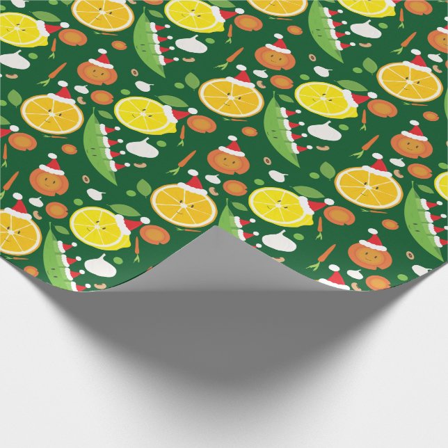 Papel De Regalo Santa Hat patrón de frutas vegetales Feliz (Esquina)
