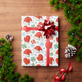 Papel De Regalo Santa Hats & Snowflakes Wrapping Paper