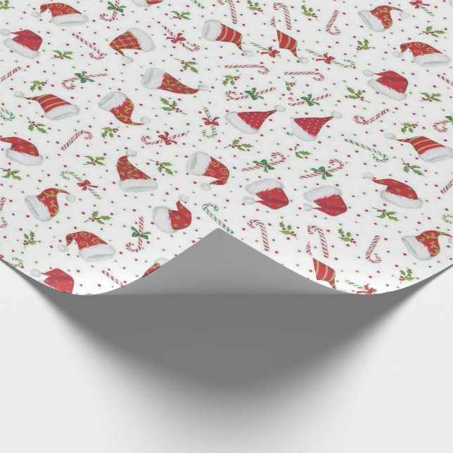 Papel De Regalo Santa Hats y Candy Canes (Esquina)