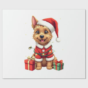 Papel De Regalo Santa iluminado divertido de Navidad Border Terrie