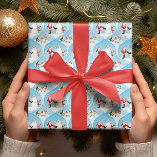 Papel De Regalo Santa Jugando A Golf, Snowman Y Renos