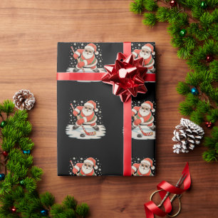Papel De Regalo Santa jugando hockey sobre hielo Navidad Xmas Depo