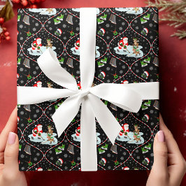 Papel De Regalo Santa jugando hockey sobre hielo patrón de Navidad