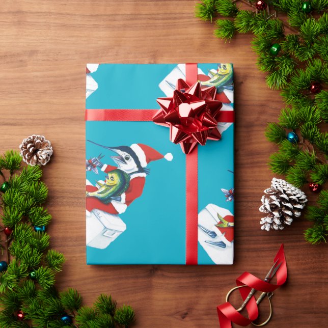 Papel De Regalo Santa Marlin on teal (Regalo de vacaciones)