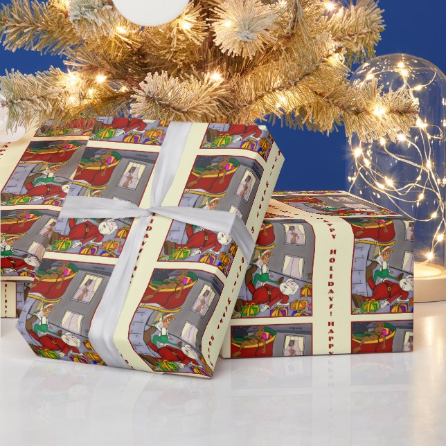 Papel De Regalo Santa Meeting Sra. Santa Yellow Wrapping Paper (Vacaciones)