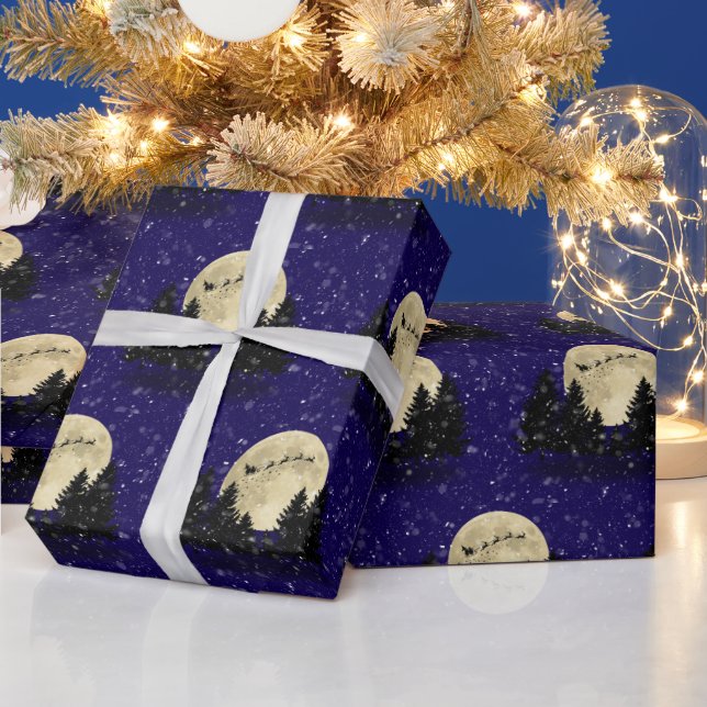 Papel De Regalo Santa Mirando a los Navidades azul oscuro (Vacaciones)